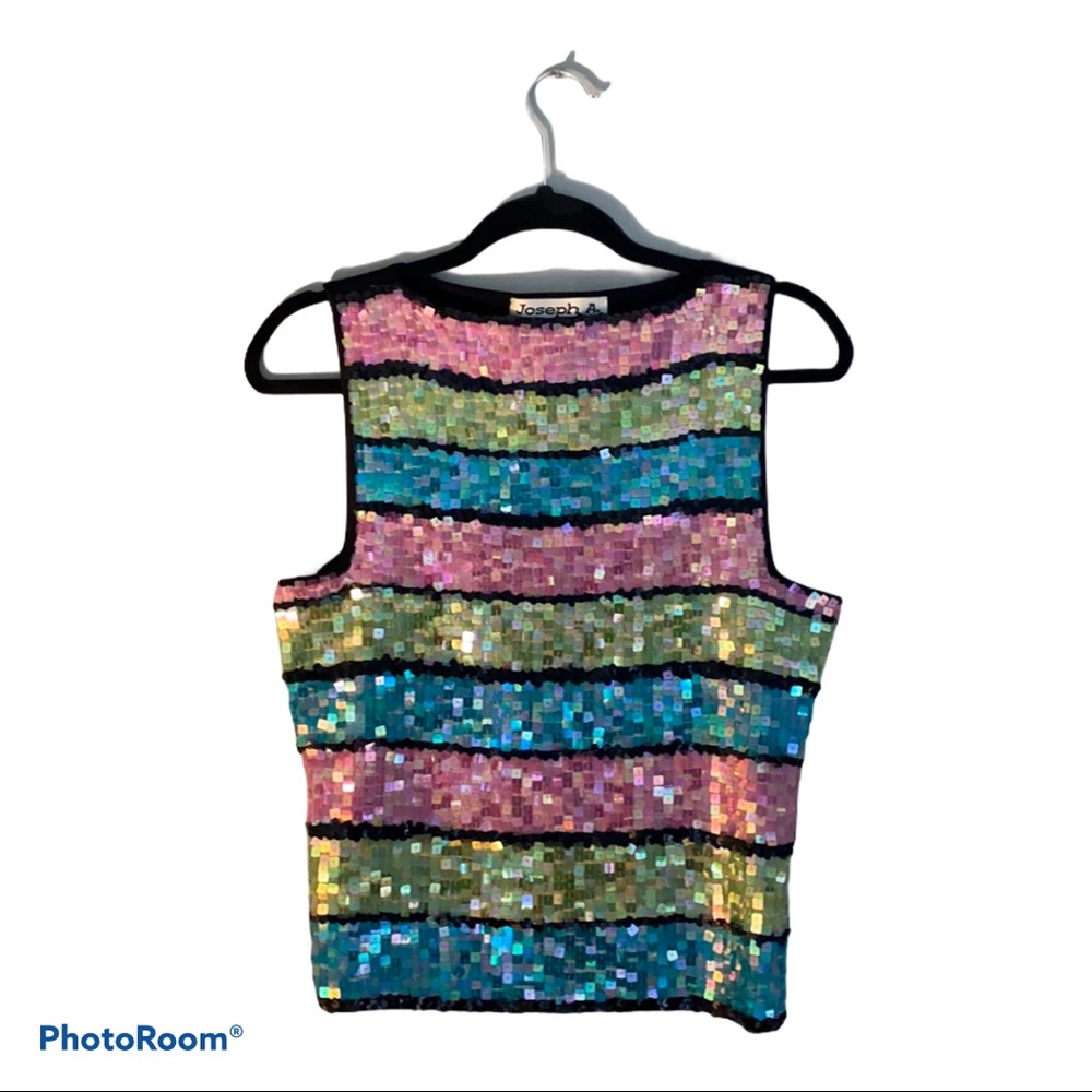 Vintage! Rainbow Sequin Black Sleeveless Sweater